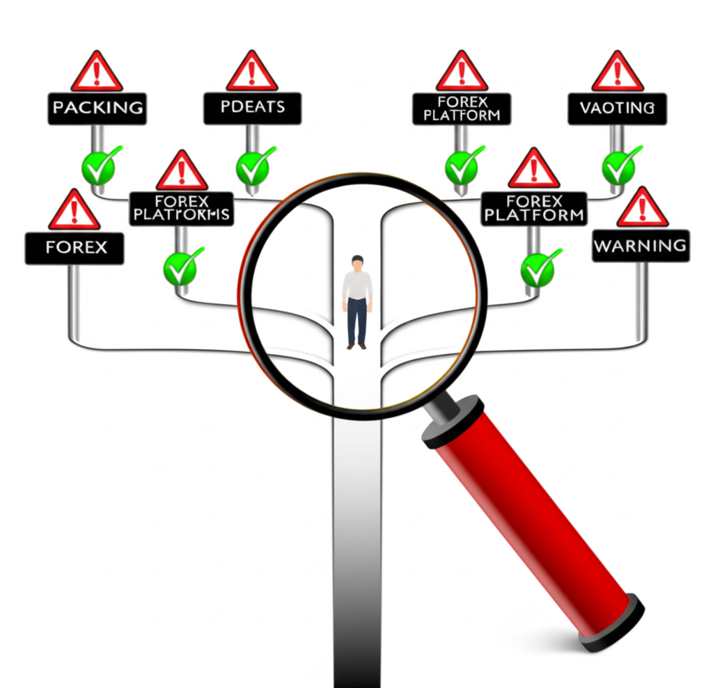 投資者在不同外匯平台路徑中選擇安全途徑的十字路口插圖