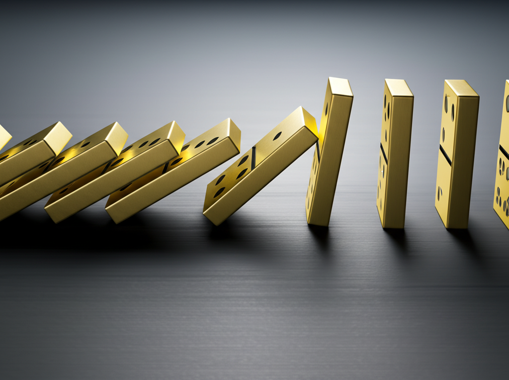 金融鏈斷裂與多米諾效應象徵市場信心崩潰與經濟不穩