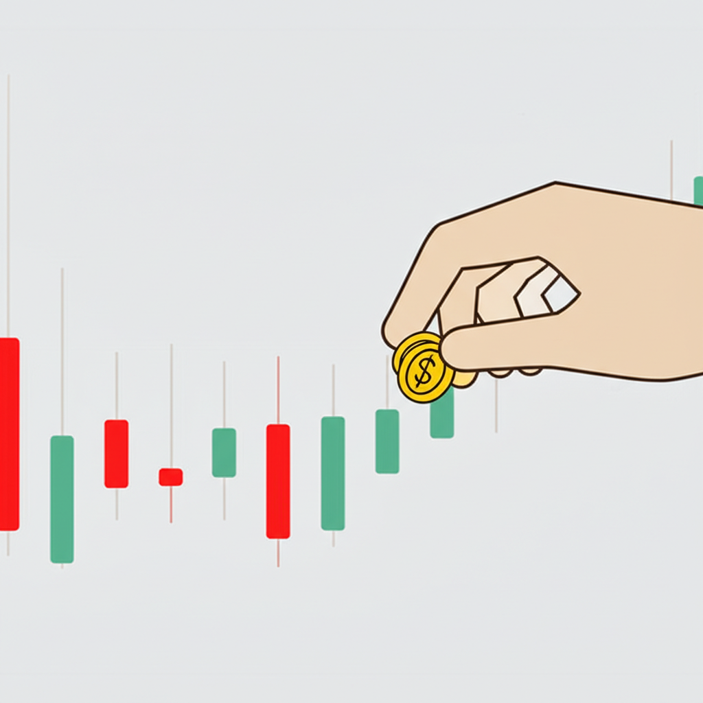 手從市場圖表收集小金幣象徵剝頭皮微利概念的插圖