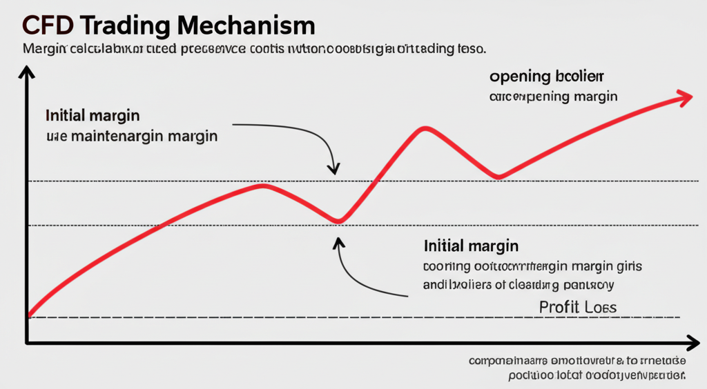 CFD 交易機制圖:顯示保證金計算、開倉平倉流程及盈虧圖表