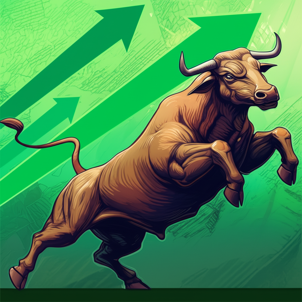 公牛向上衝刺的圖像,象徵 Bullish 市場中股價上漲與投資者樂觀情緒
