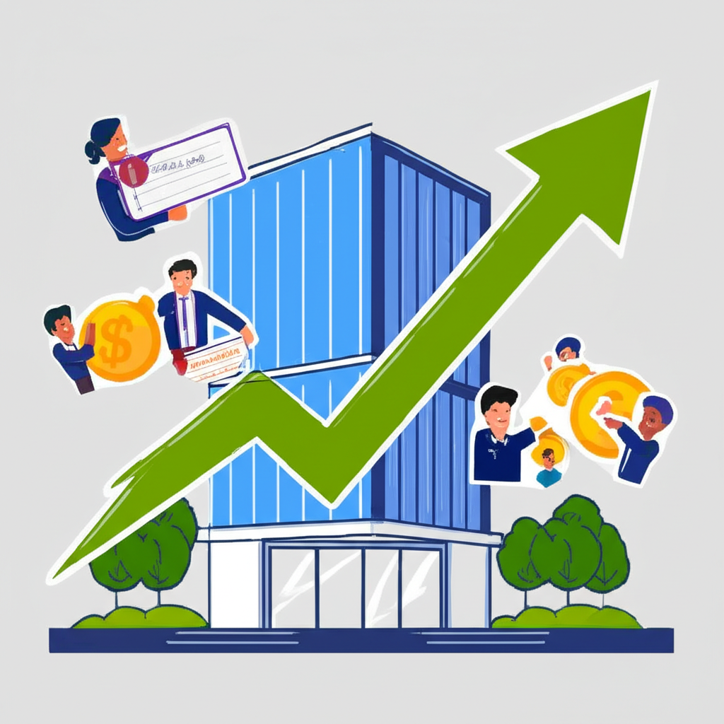 穩定公司成長與投資者獲益的插圖，象徵財務健康與吸引投資者