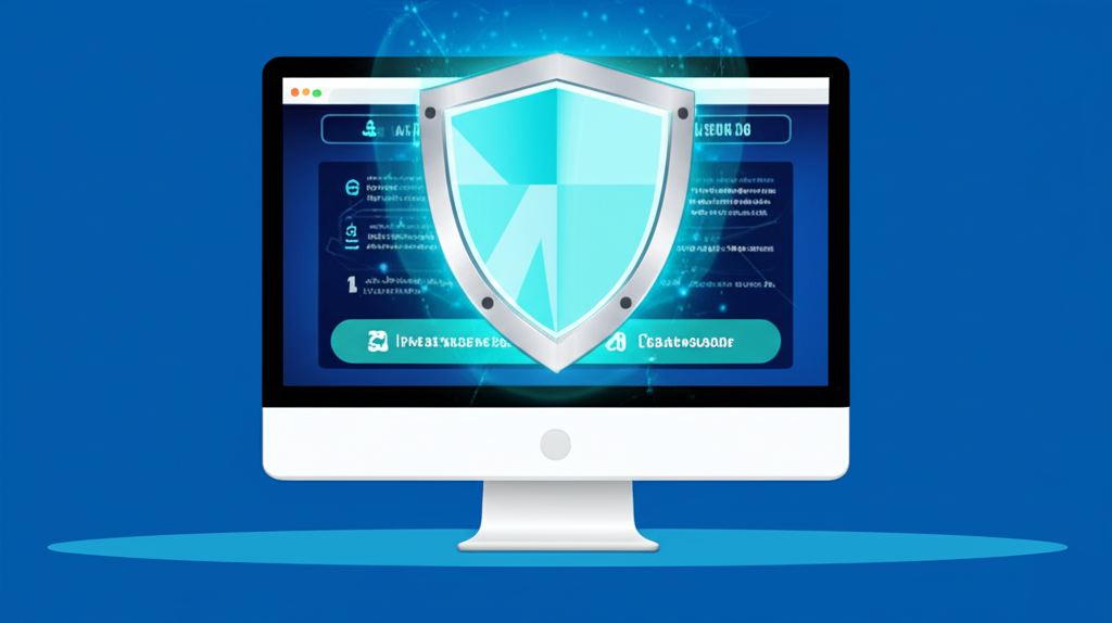 安全下載 MetaTrader 4 流程,顯示數位盾牌保護電腦螢幕與官方下載按鈕,以及系統需求清單