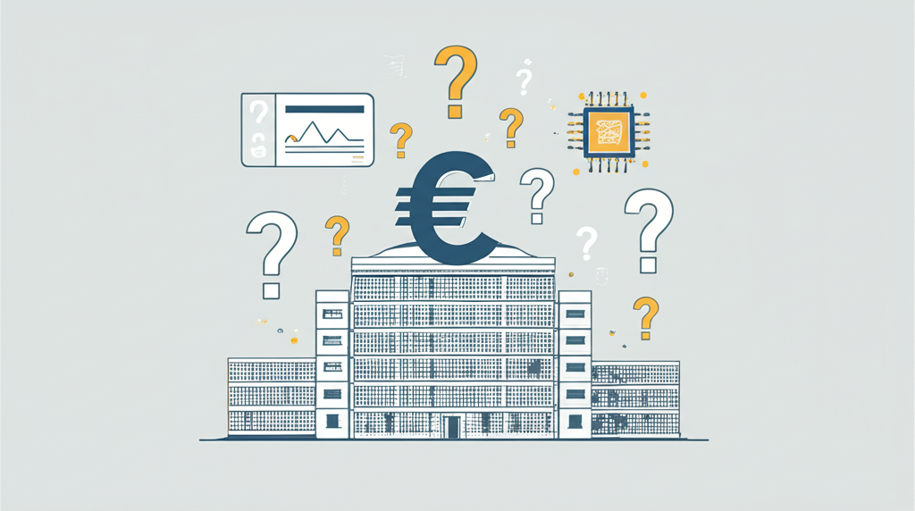 歐洲中央銀行大樓與 ECB 多重含義的風格化插圖,展示全球經濟連結