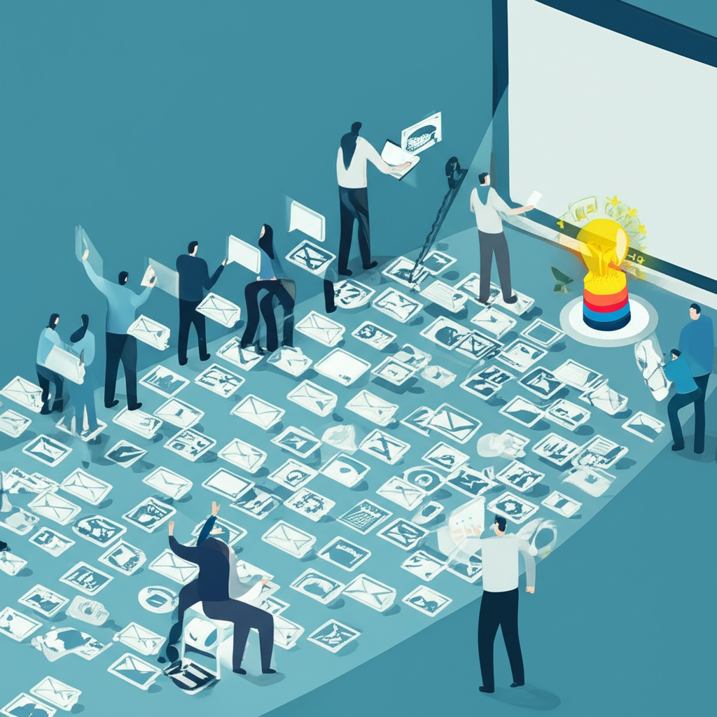 整合數位行銷策略協助中小企業在廣闊數位洪流中脫穎而出，企業團隊執行各種線上戰術的插圖