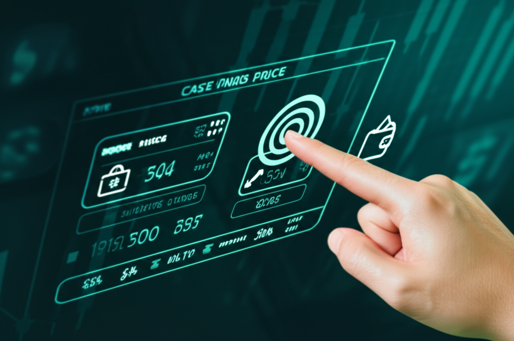 手在數位交易介面上設定目標價格,資金流入安全錢包,自動交易概念