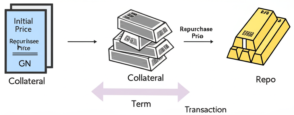 附買回協議核心要素圖,包含初始價格、附買回價格、利率、抵押品與期限