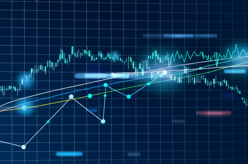 An illustration of abstract financial graphs and charts with futuristic digital elements representing index futures as a derivative financial product its value derived from a stock market index a contract for future price expectations