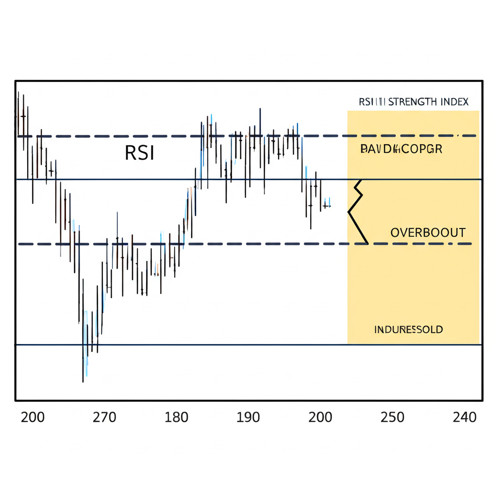An illustration of a simple RSI indicator chart with a small crack showing its inherent limitations a widely used tool but not flawless