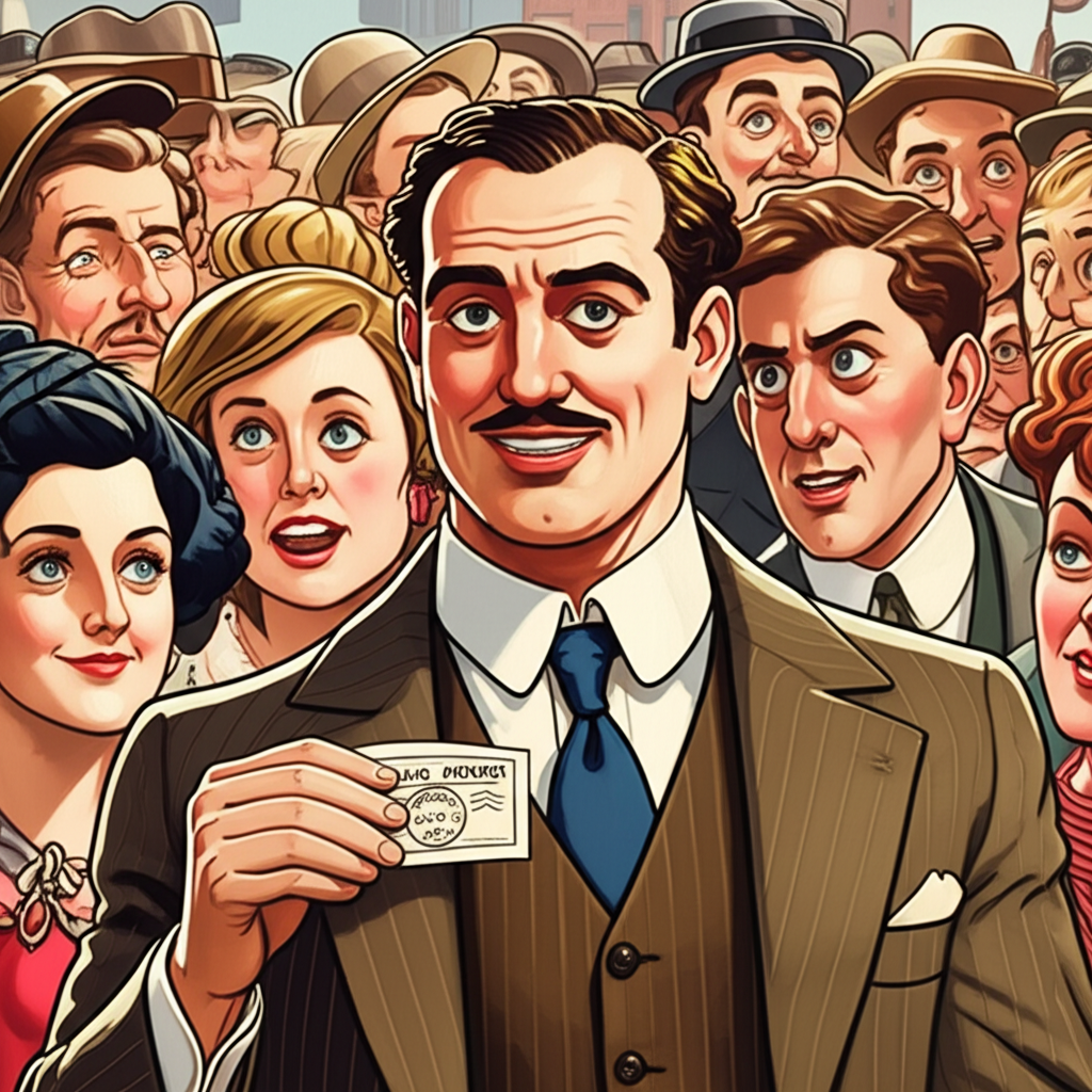 查爾斯·龐茲與投資者群眾的歷史插圖,展示1920年代波士頓的投資熱潮