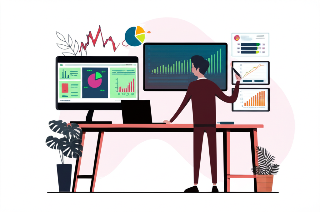 基金經理人分析投資數據的插圖