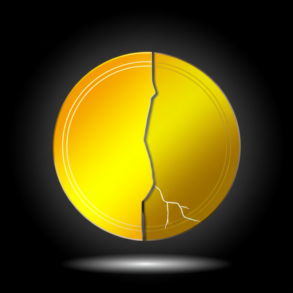 黃金投資優缺點雙面性插圖,顯示金幣一分為二,一邊光明一邊陰影