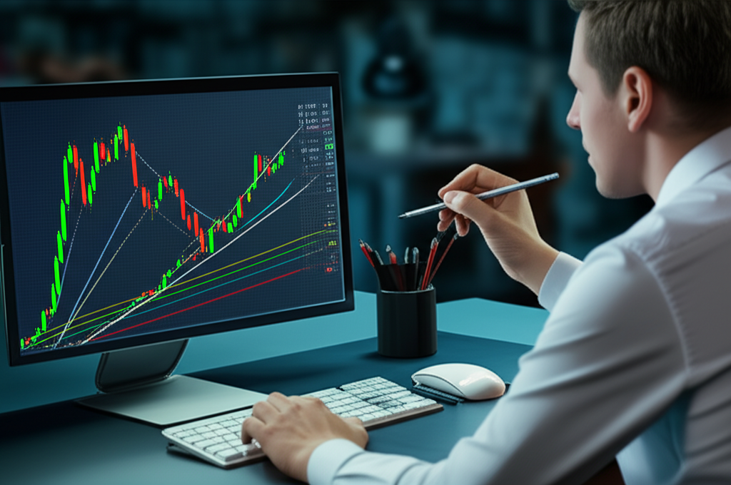 交易者使用斐波那契比率預測市場支撐與阻力水平,股票圖表分析金融數據插圖