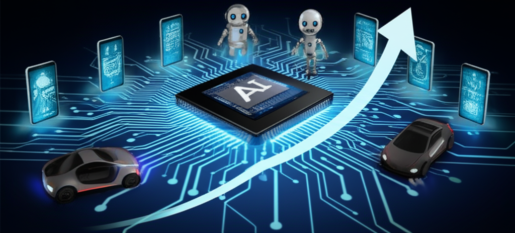 現代科技裝置與半導體晶片連接成長圖