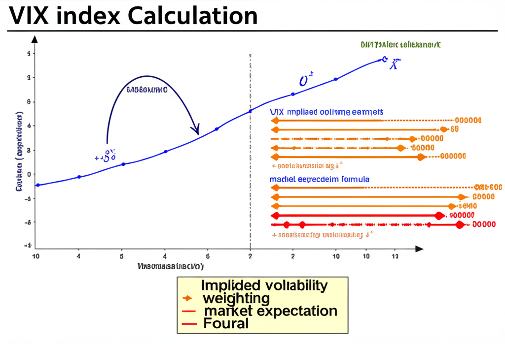 VIX 指數計算：S&P 500 選擇權價格隱含波動率加權公式市場預期圖示