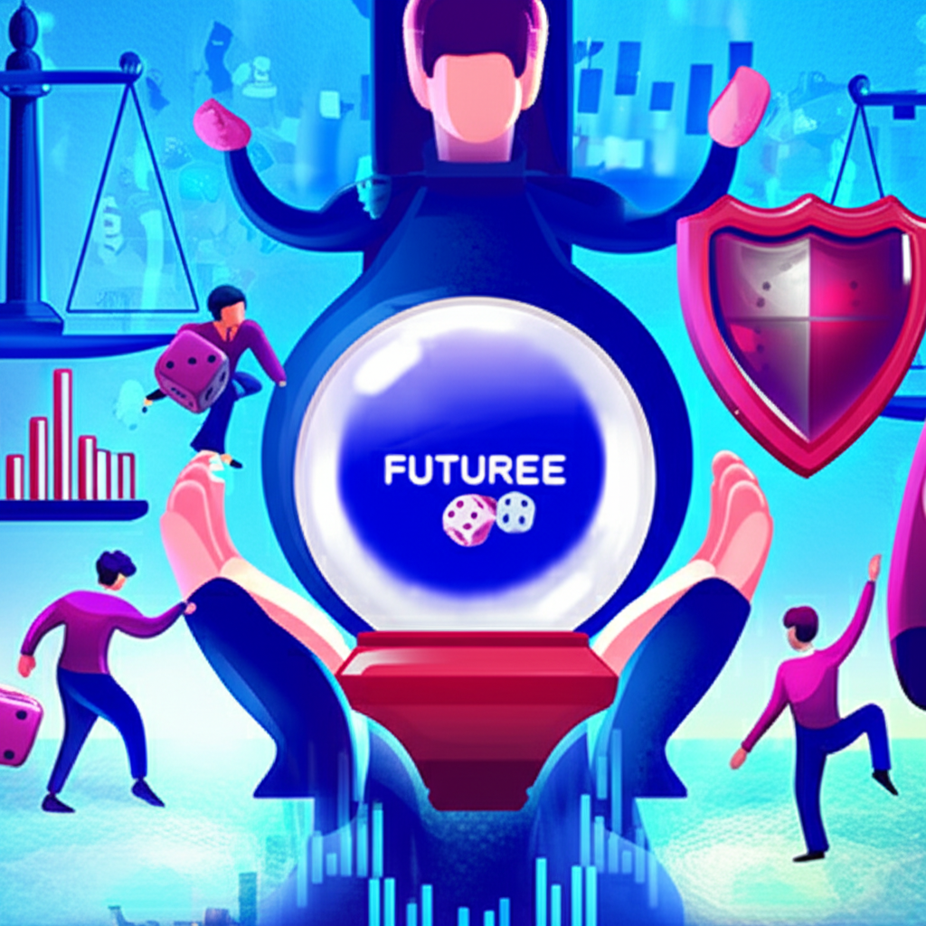 利率期貨市場動態插圖:未來利率預測、避險盾牌、投機骰子與套利天平