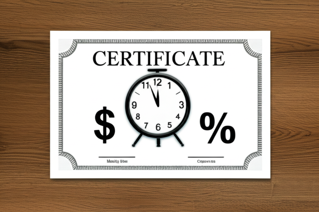 債券證書上顯示貨幣符號、到期日時鐘和票面利率百分比,象徵債券基本元素