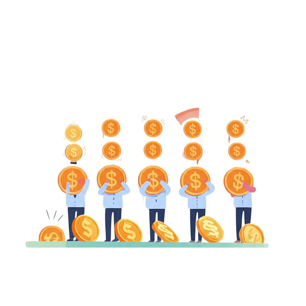 illustration people feeling money is worth less a shrinking coin representing purchasing power in daily life