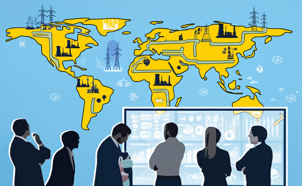 全球能源地圖顯示天然氣管線、電廠及投資者監測市場趨勢的插圖