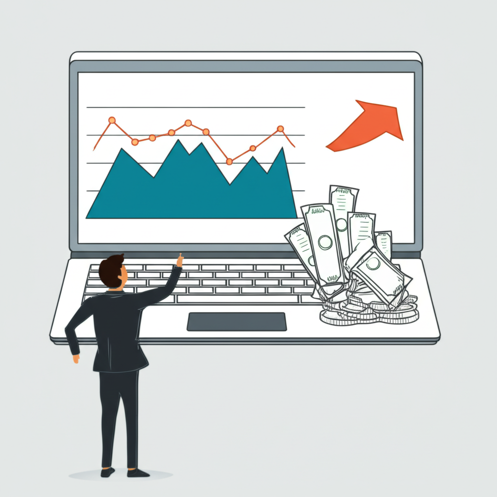 業務人員分析資本回報率財務圖表,展示資金流入公司與利潤產出的概念,強調財務效率與價值創造