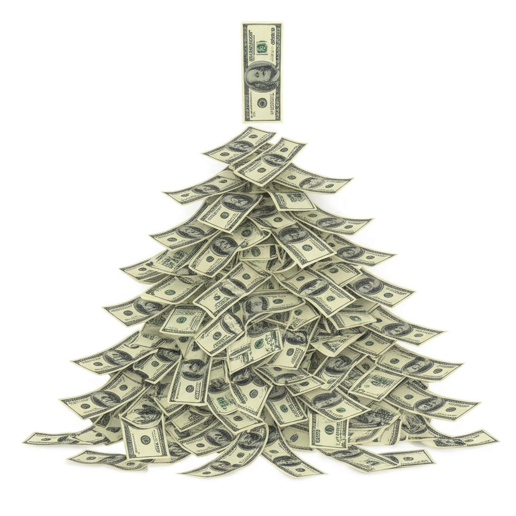 龐氏騙局的金字塔結構插圖,顯示新資金流入與舊資金流出的脆弱體系