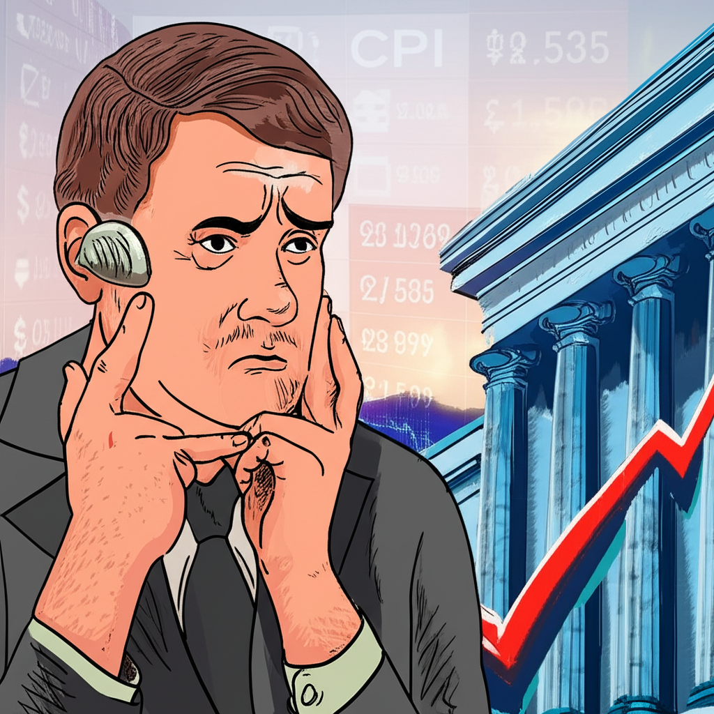 擔憂投資者注視CPI上升圖表與經濟指標,背景央行建築象徵政策調整,全球市場展現波動