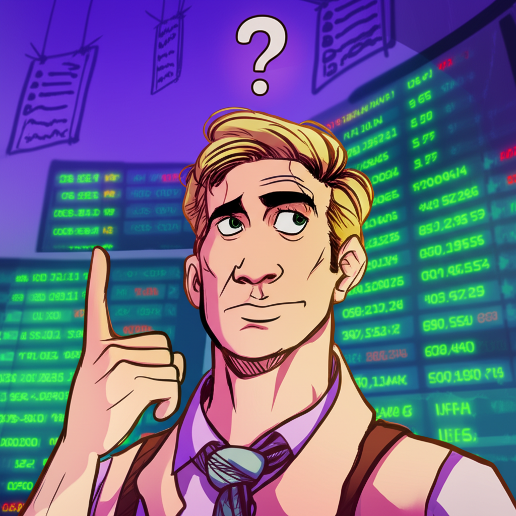 困惑投資者看著綠色股票螢幕的插圖