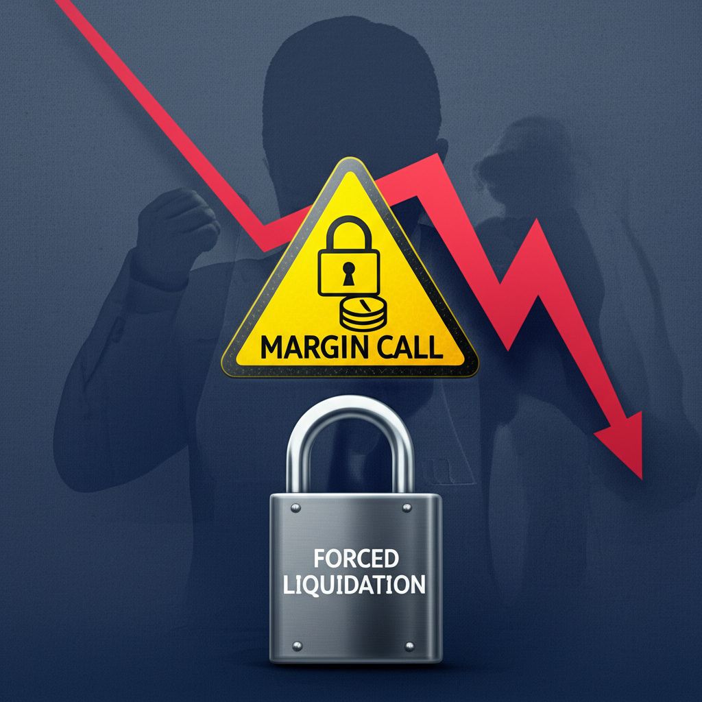 市場下跌觸發追加保證金與強制平倉警示的交易風險圖示