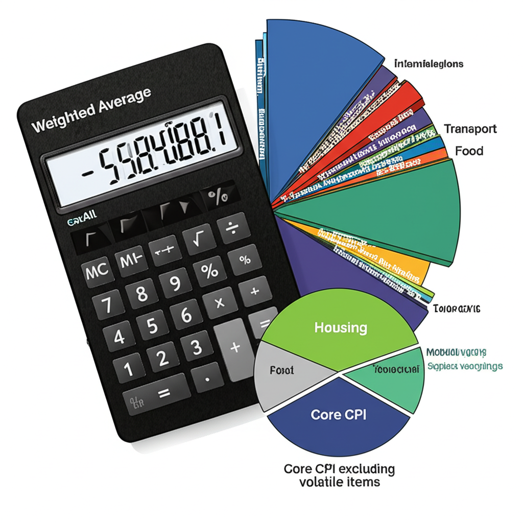 加權平均計算器與CPI類別餅圖及核心CPI圖示意圖