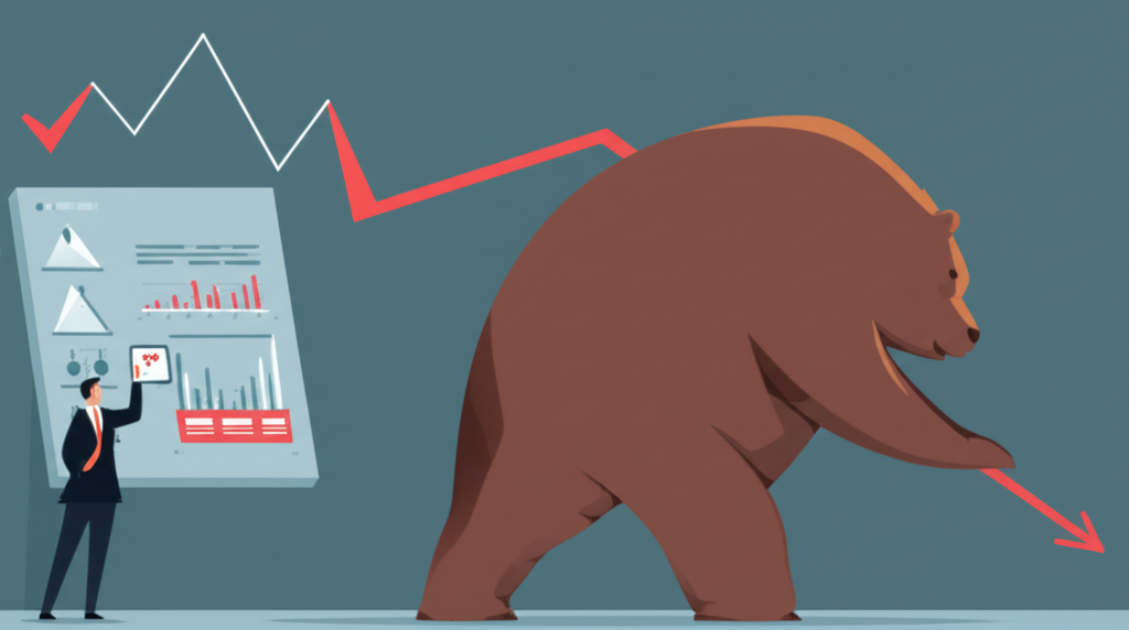 金融市場熊市圖示,熊將股價向下推壓,投資者透過做空策略獲利