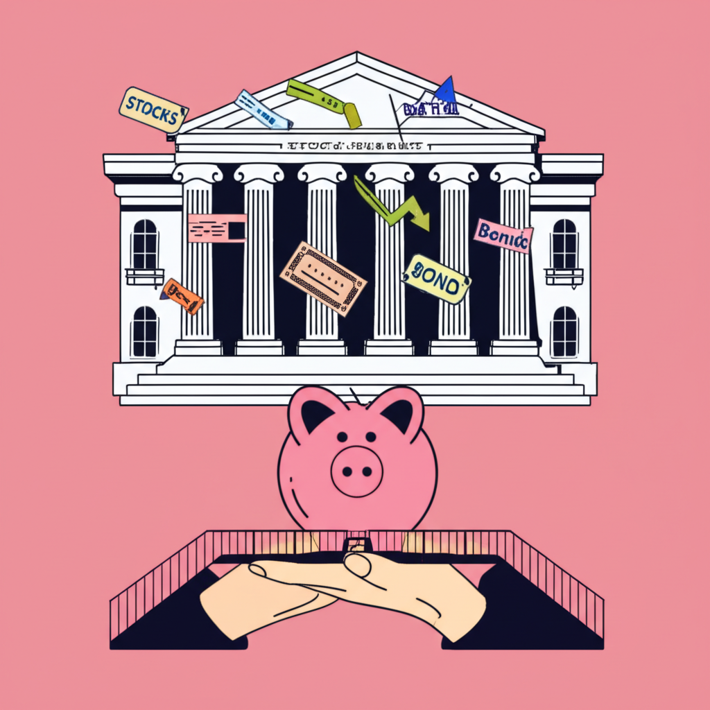 券商作為投資者和股市中介橋樑的圖示,象徵安全專業的金融連接