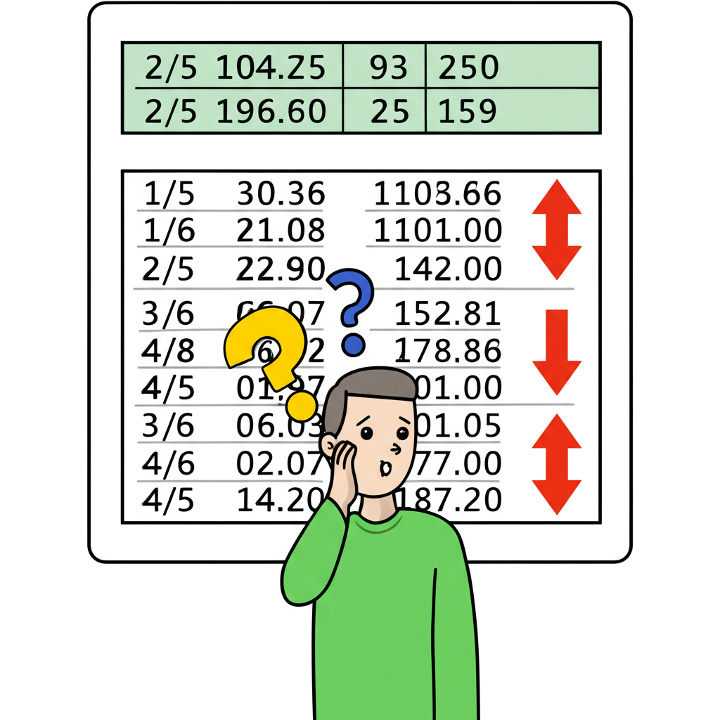困惑的人站在銀行匯率牌前，頭頂有問號，代表換匯時的迷茫