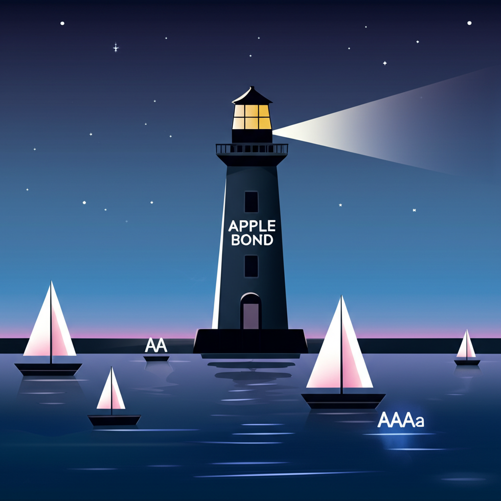 蘋果公司債如燈塔般引導投資者在經濟風暴中尋求安全的插圖
