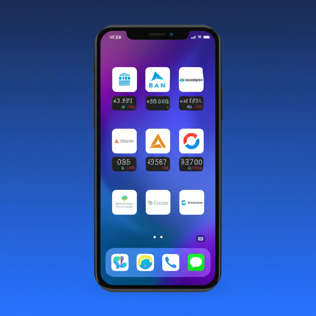 illustration of a smartphone screen displaying various bank apps and foreign exchange platforms with real time euro exchange rates