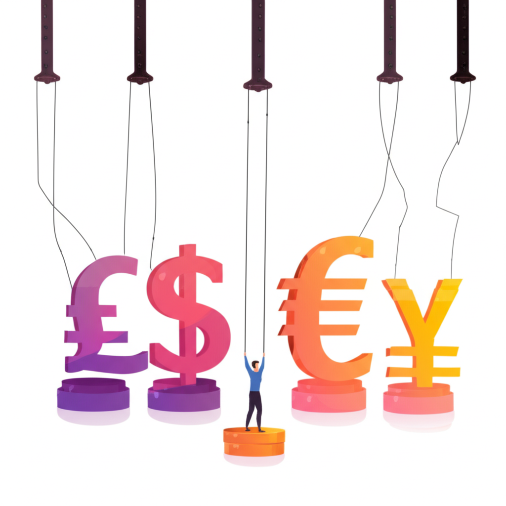外匯保證金交易中投資者透過槓桿控制大型貨幣交易的示意圖,強調高潛在回報與內在風險