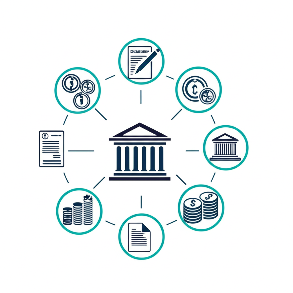 BaFin 監督銀行與金融服務的插圖,包含許可、風險評估與合規元素