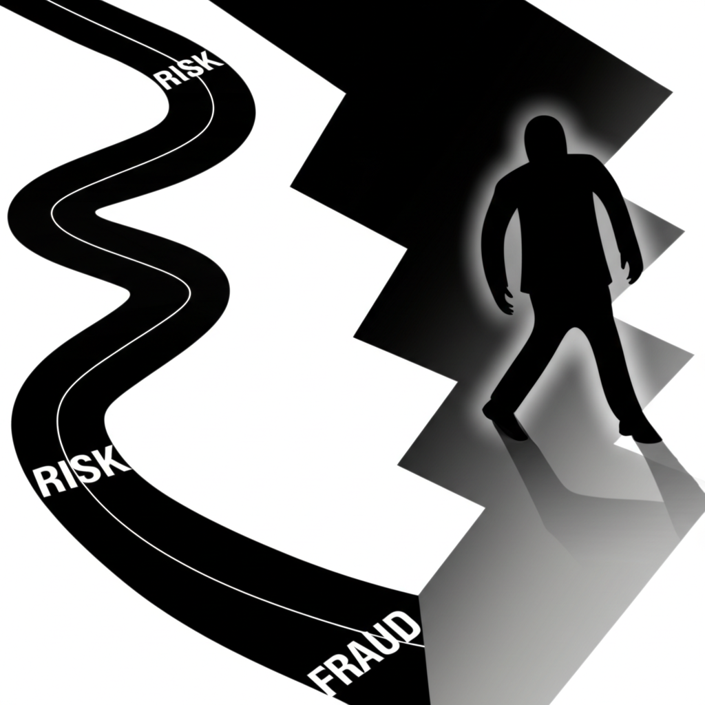 市場不確定性與詐騙欺騙的對比圖,展示外匯保證金風險的兩種路徑:波動路徑與陰影詐騙路徑