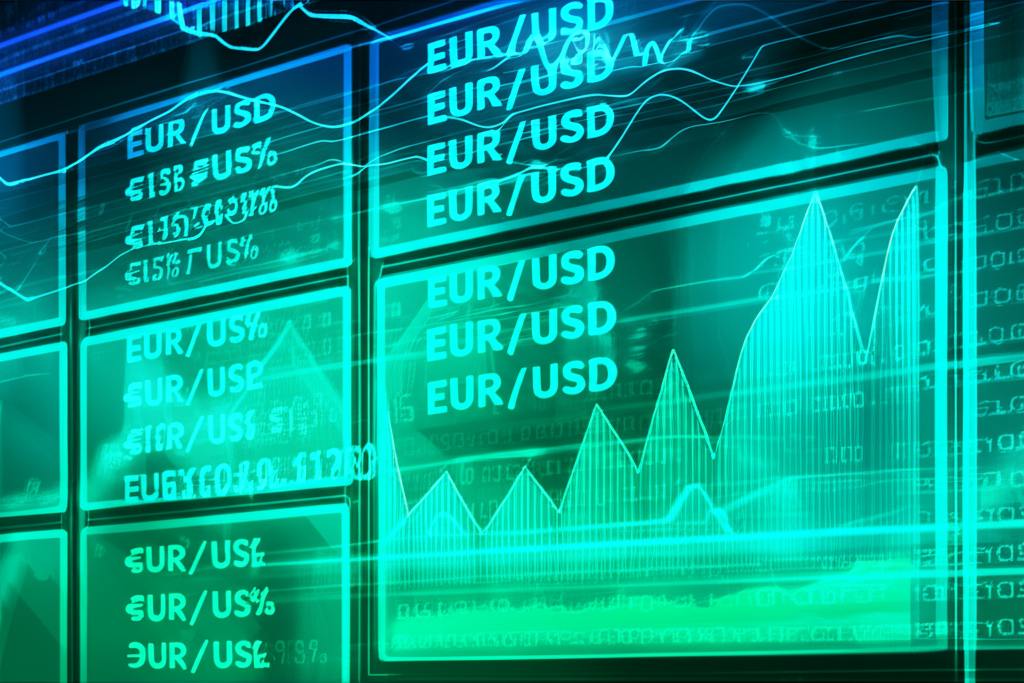 An illustration of a dynamic 24-hour global forex market with currency pairs like EUR USD fluctuating on screens and digital lines indicating trillions of dollars in daily transactions