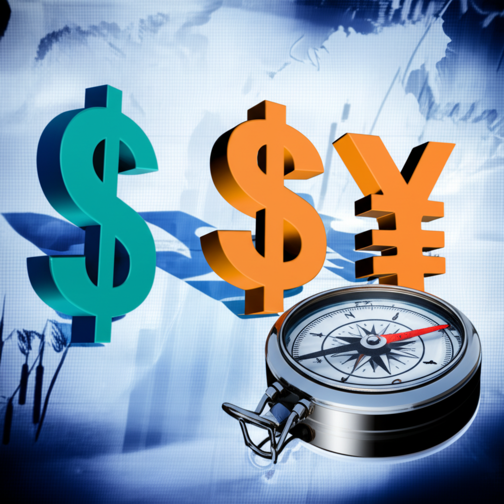 全球貨幣美元與日元交織經濟圖表與世界地圖插圖,象徵國際金融貿易重要性及投資決策指南