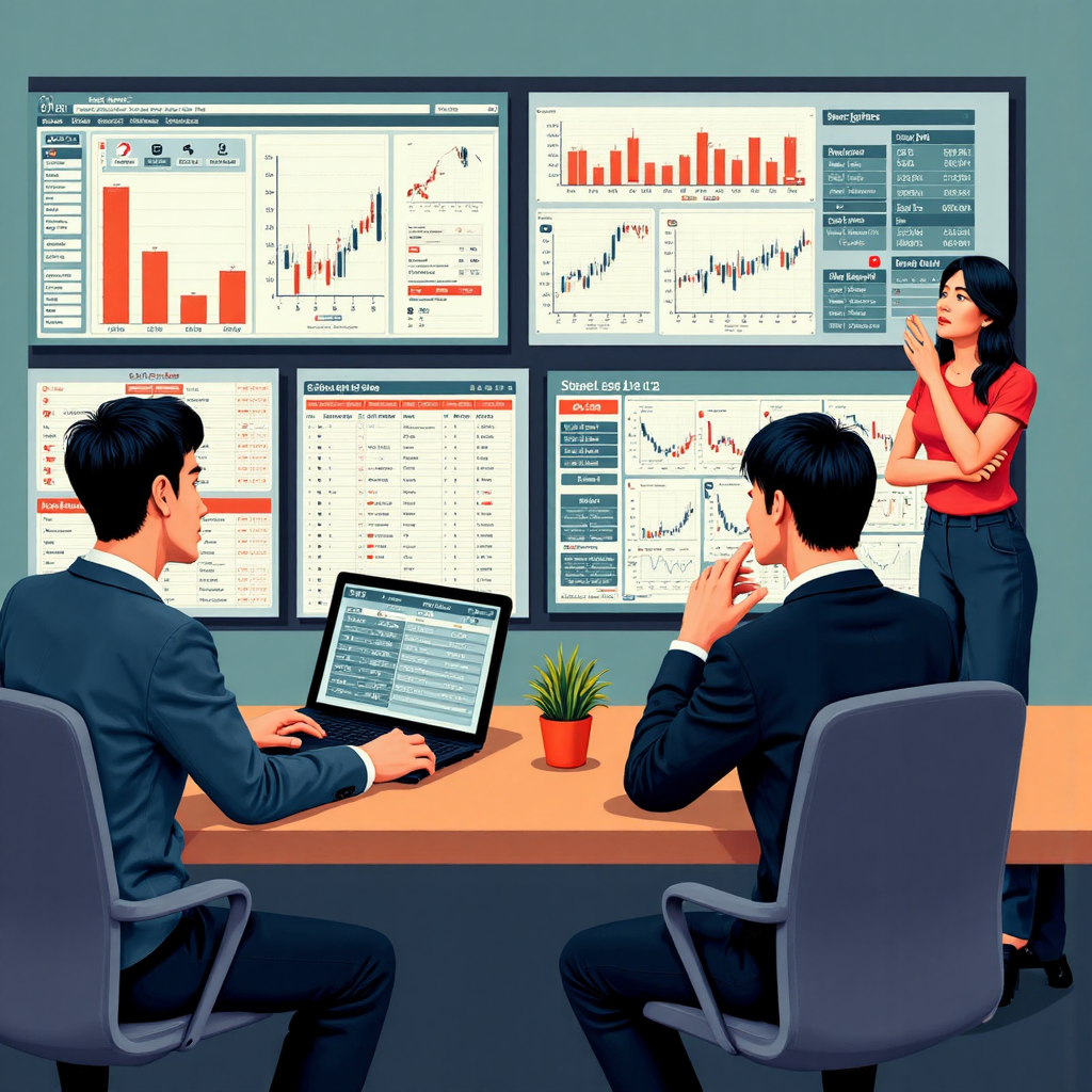 台灣投資人分析原油 ETF 數據的插圖,強調決策過程中的團隊思辨