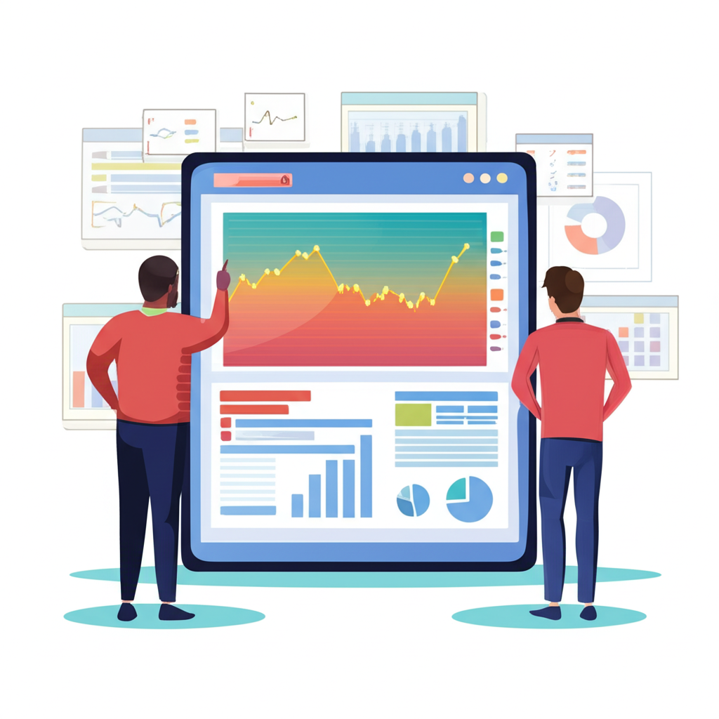 忙碌人士使用平板監控自動交易圖表,對比傳統手動分析的複雜性