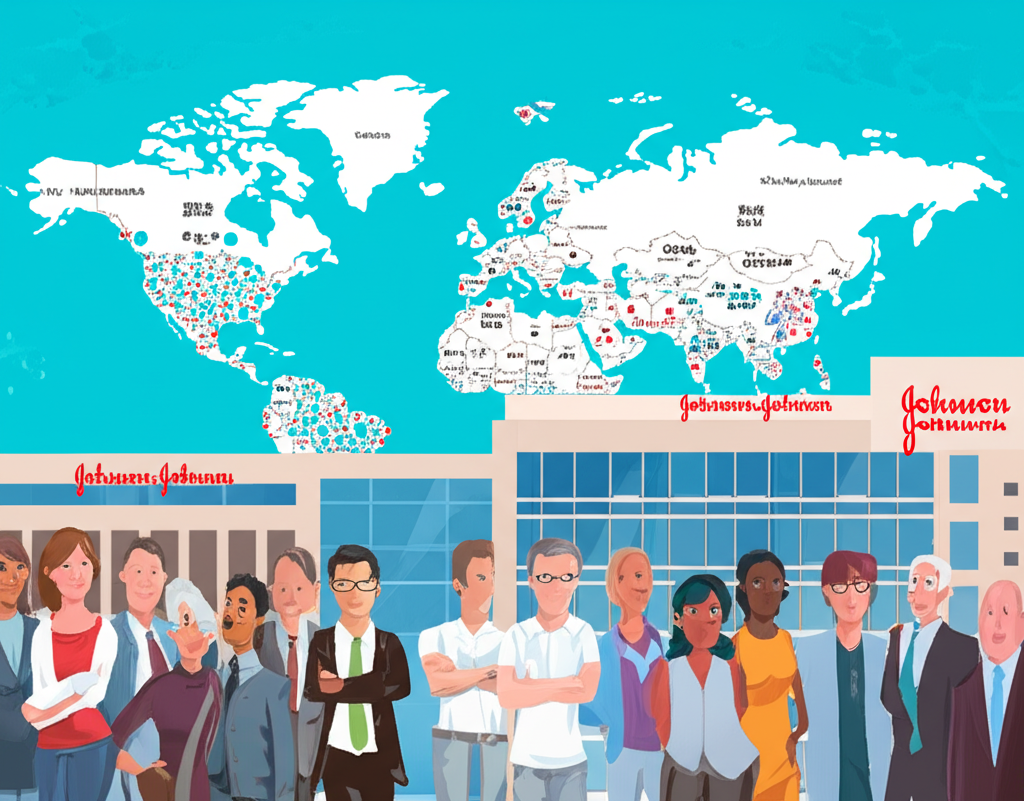 Johnson & Johnson 全球總部與世界地圖,突出其在60多國的影響力