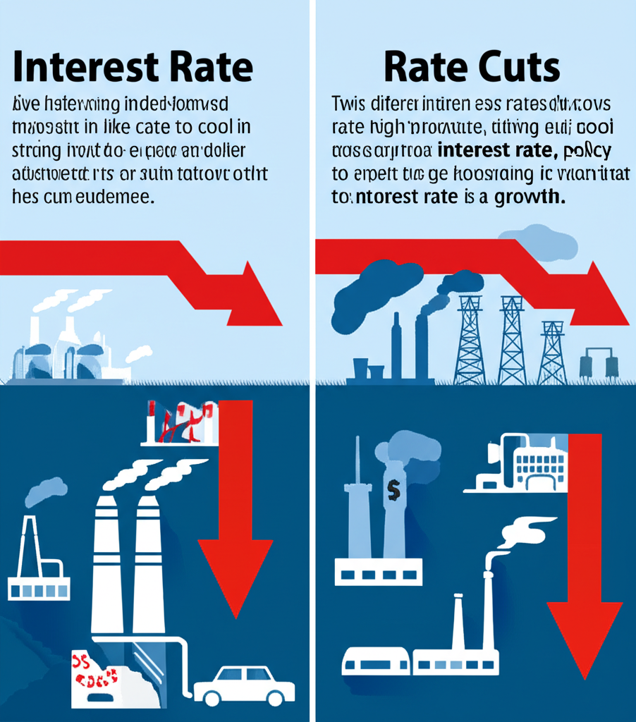 升息緊縮貨幣政策冷卻過熱經濟與降息鬆綁政策刺激成長的對比圖示