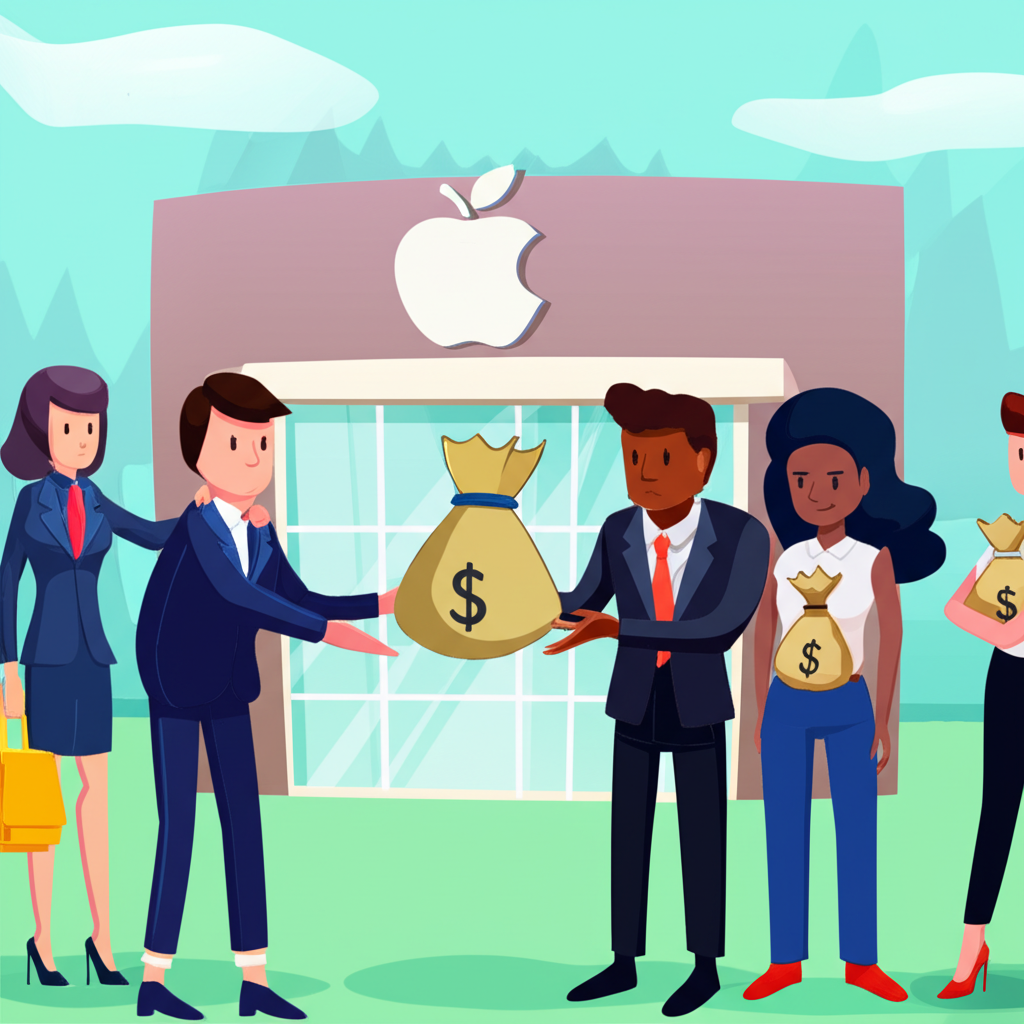 蘋果公司大樓發行債券給多元投資者，象徵固定利息回饋的圖像