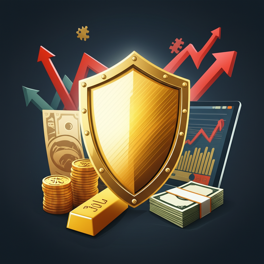 黃金盾牌保護各種資產免受全球經濟動盪、通膨上升和地緣政治衝突影響,象徵金融安全與穩定