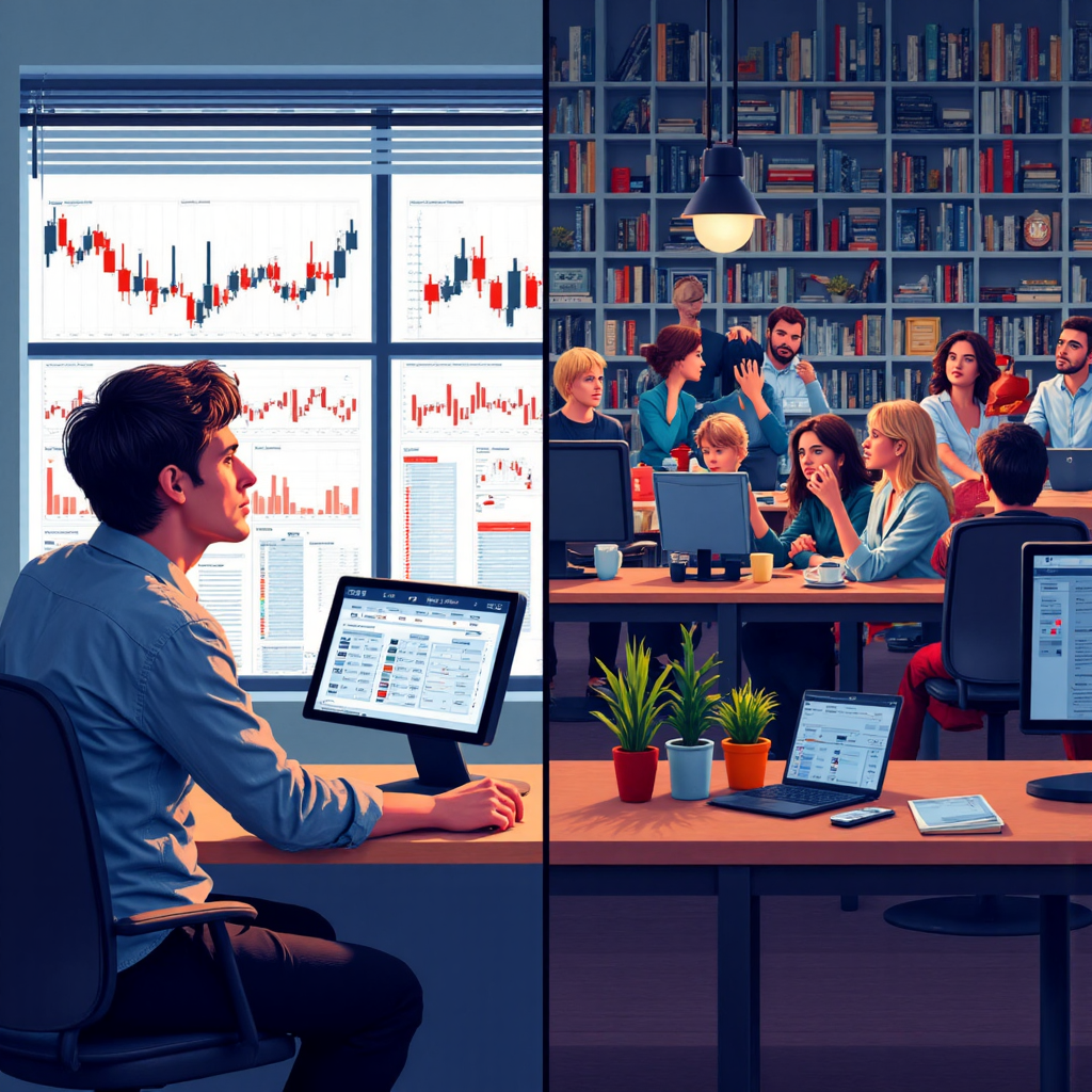 交易桌前顯示即時股票圖表的畫面,手指向圖表,溫暖燈光下的全球金融數據