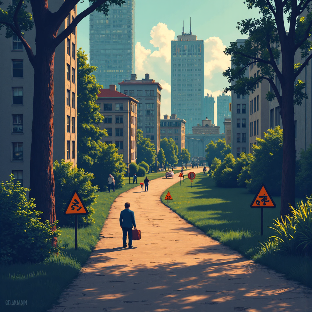 投資者小心穿越風險路徑圖像，包含貨幣符號與政治圖標