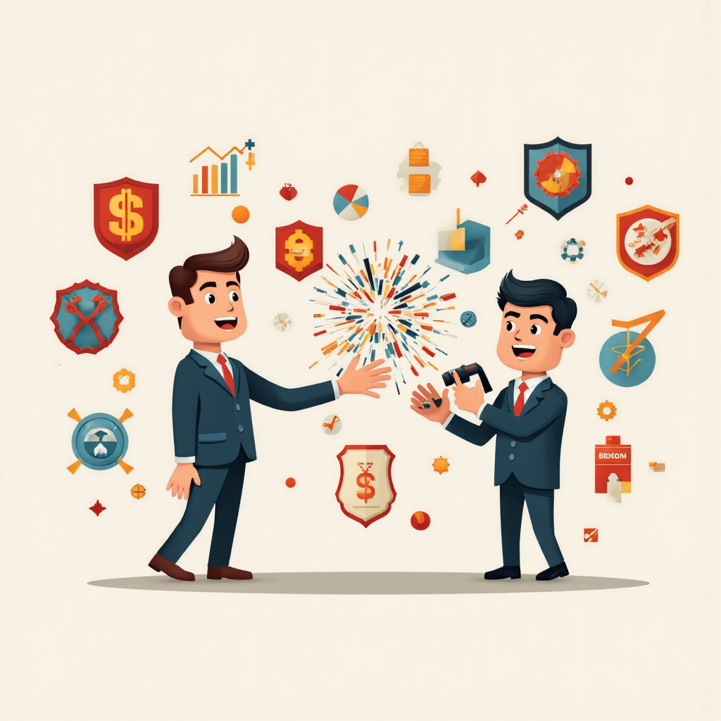 一隻手在交易符號周圍放置防護盾，另一隻手試圖突破，象徵市場波動與風險管理的像素藝術風格插圖