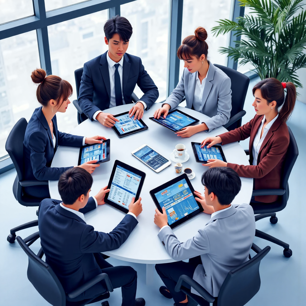 台灣投資人使用平板分析股票數據的俯視像素藝術插圖，展示不同短線策略如當沖和波段交易