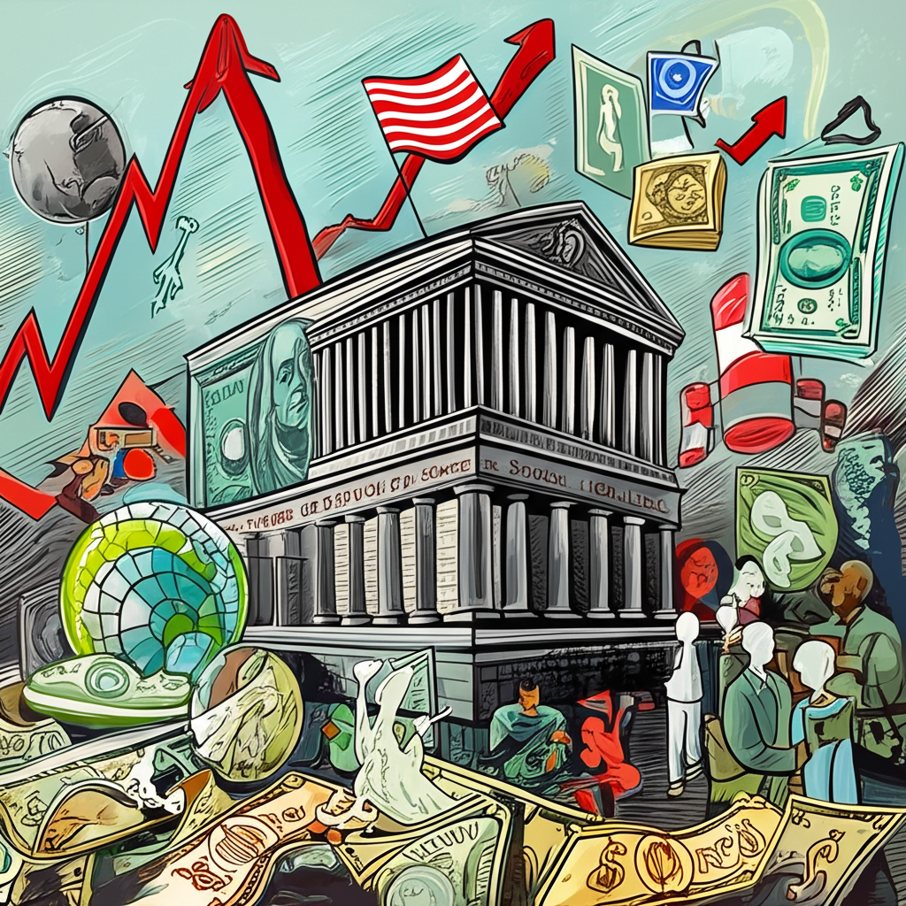 經濟因素影響美元匯率的複雜景觀圖示,包括央行、通膨與地緣政治元素